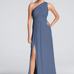 Long One-Shoulder Crinkle Chiffon Dress